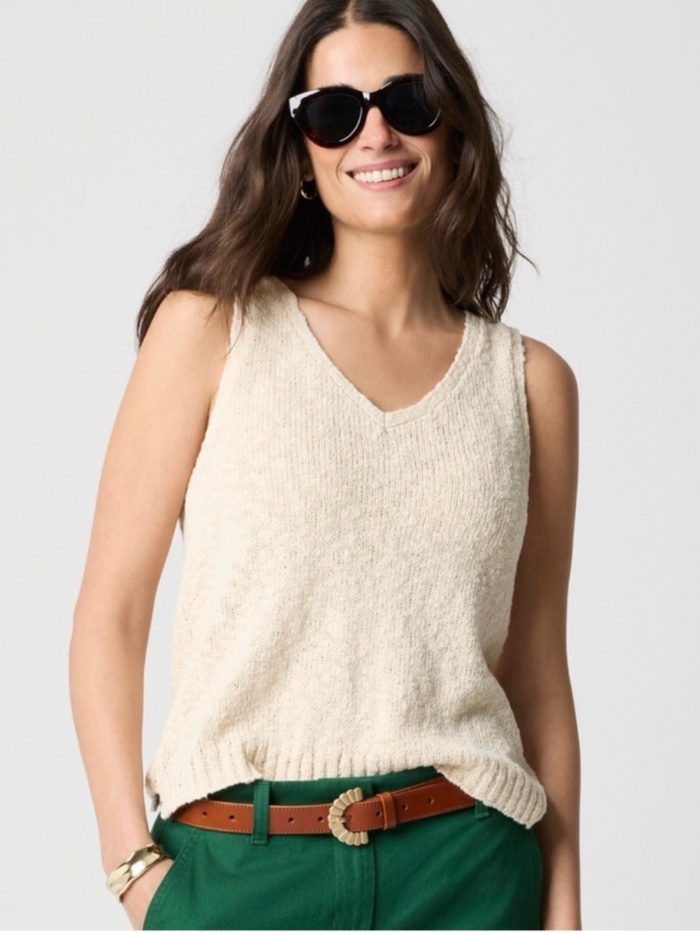 J.Crew Factory Cream Knit V-Neck Sleeveless Sweater ~ Size XL
